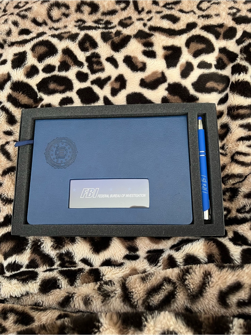 FBI Branded Blue Leather Notebook & Pen Set